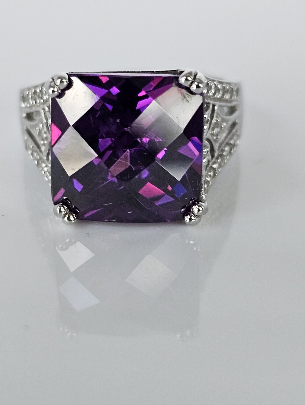 Ross Simons Checkerboard Cut Amethyst Ring Size 7
